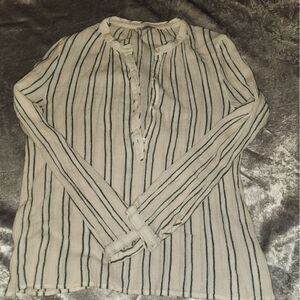 Lucky Brand Cream Button Down Shirt with Mandarin Collar